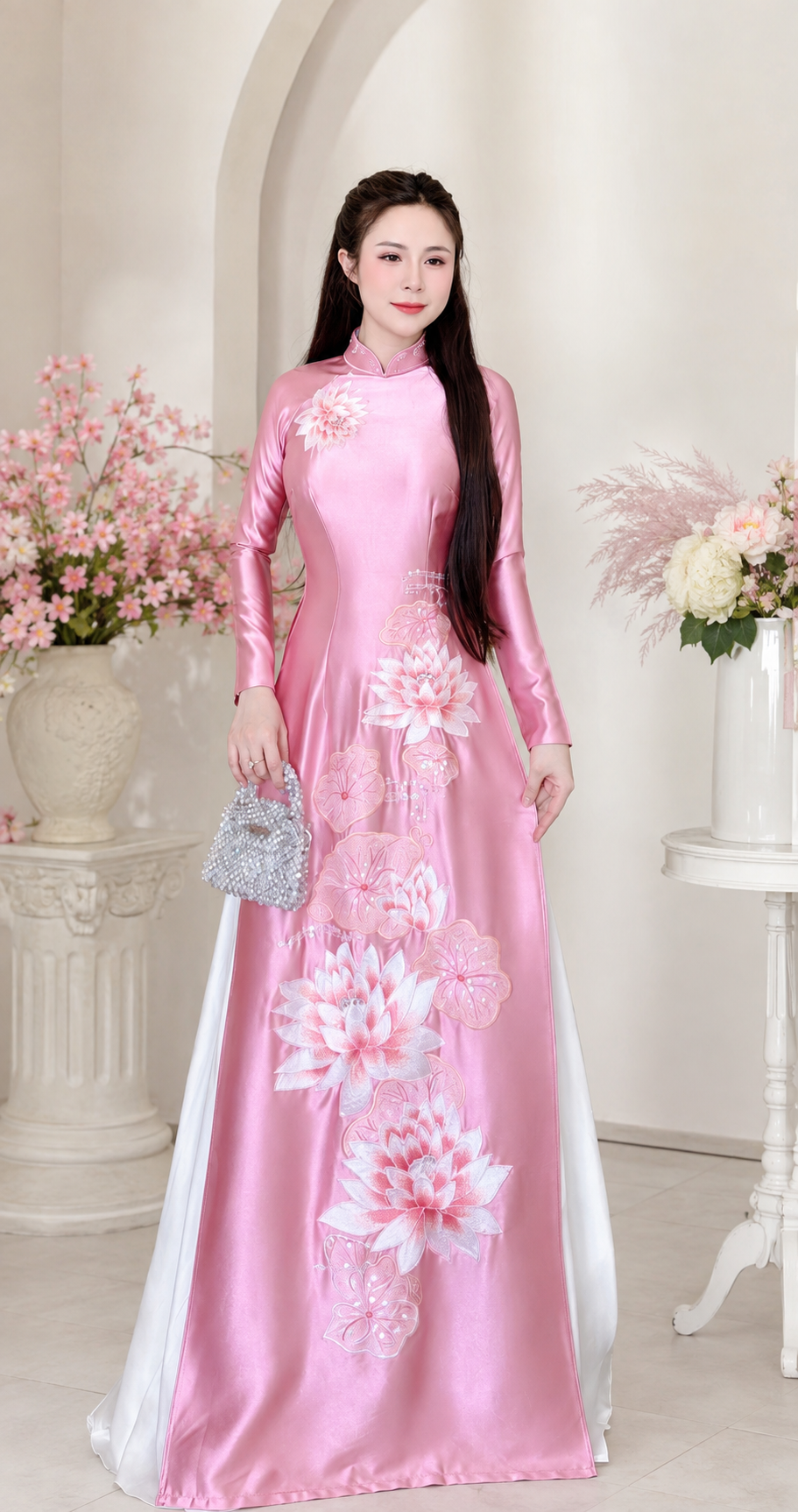 Traditional Valentino Áo Dài Lotus - soft pink