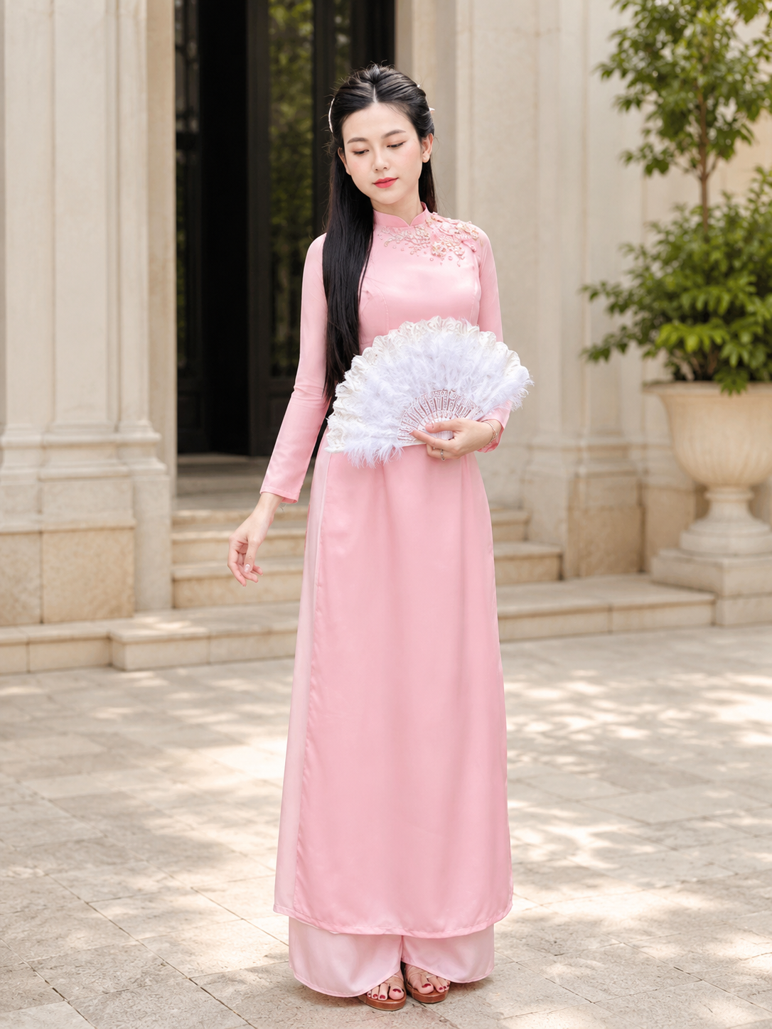 Traditional Ao Dai Silk 4 panel - Light Pink