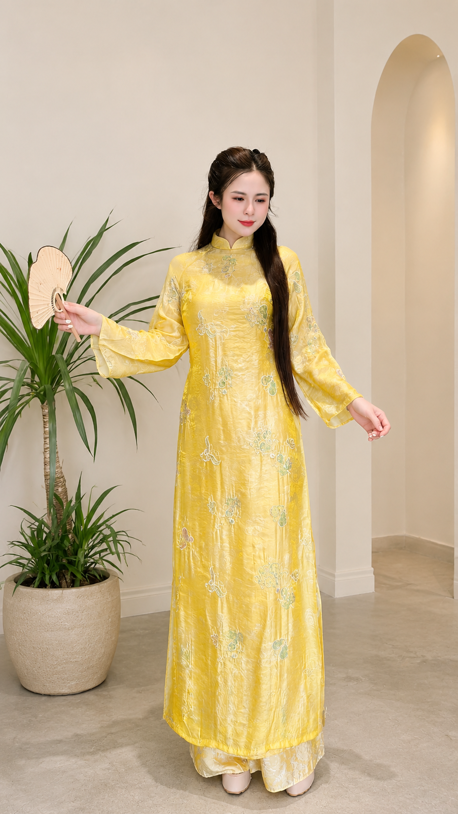 Modern Swiss 4-Panel Áo Dài - Yellow