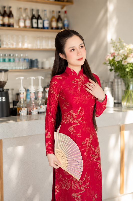 Traditional Dubai Silk Áo Dài – Red