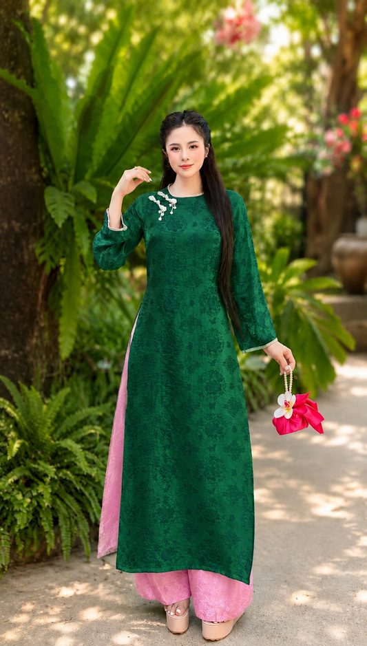 Modern Tencel Silk - Green with pink pants