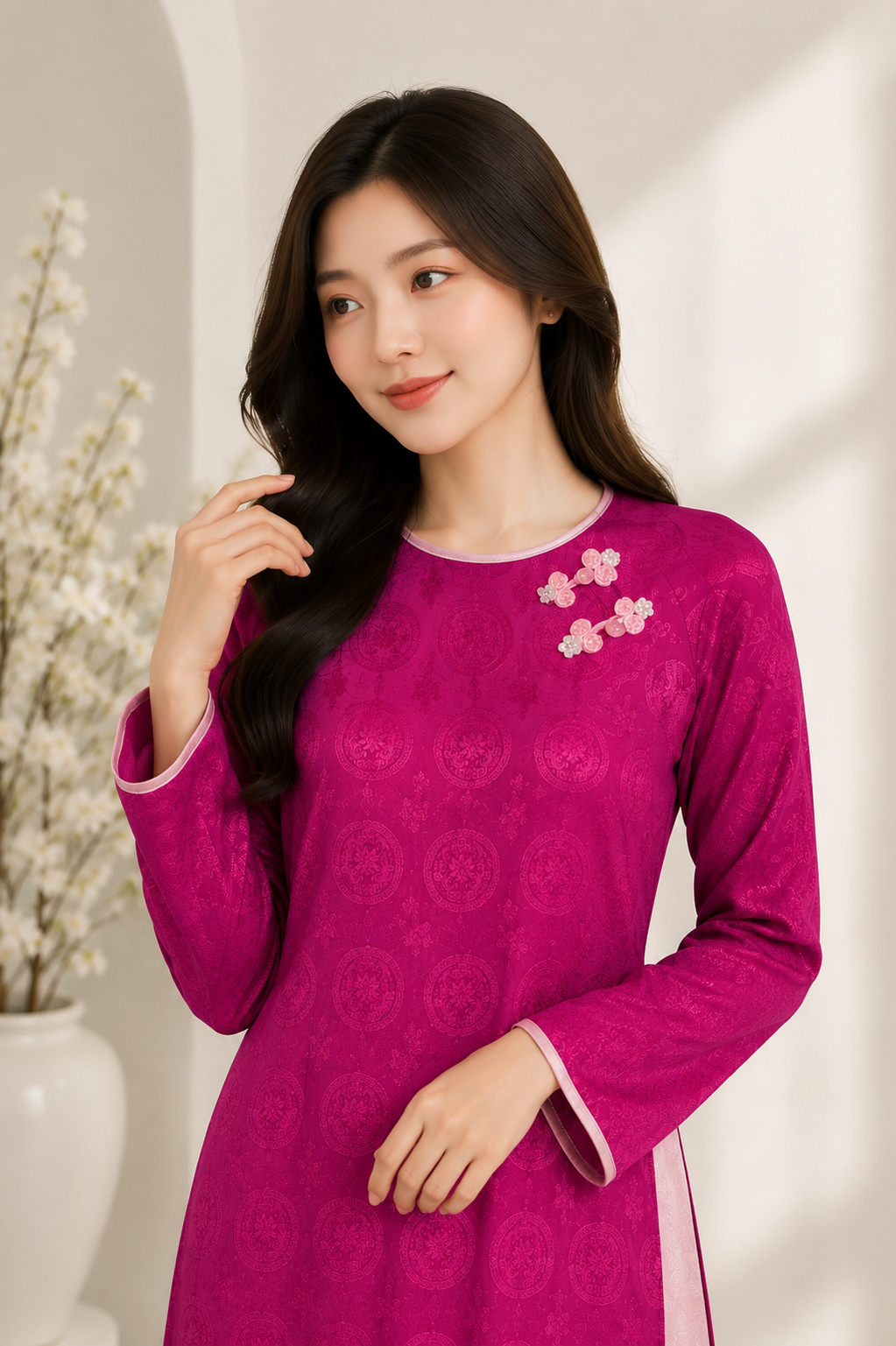 Modern Silk Áo Dài – Berry Pink