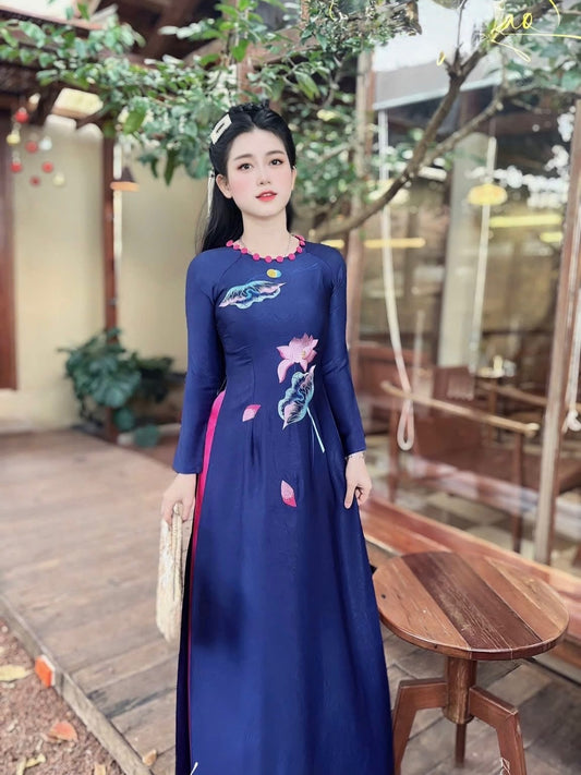 Indo Silk Ao Dai Set – Navy Blue