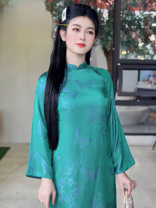 Modern Hà Nam Silk Ao Dai Set – Olive Green