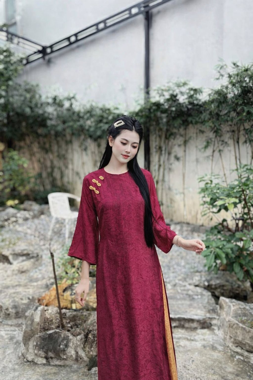 Modern Silk Ao Dai Set – Deep Beet Red