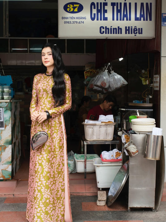 Traditional Silk Ao Dai Set – Olive Green