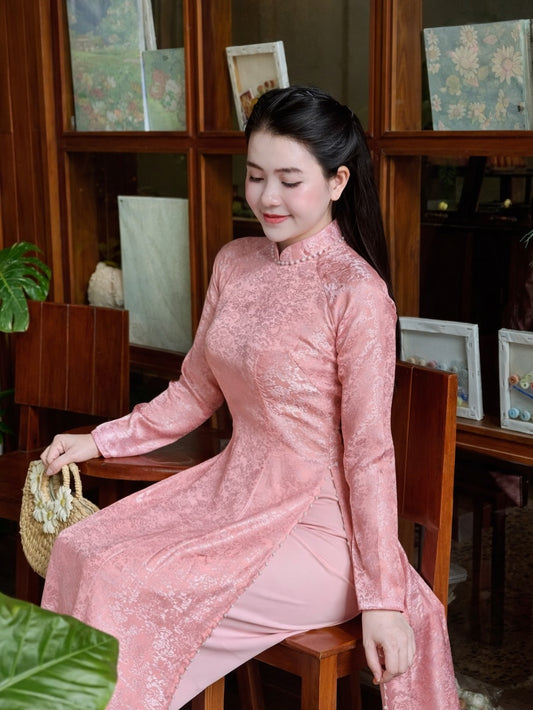 Traditional Silk Ao Dai Set – Blush Pink