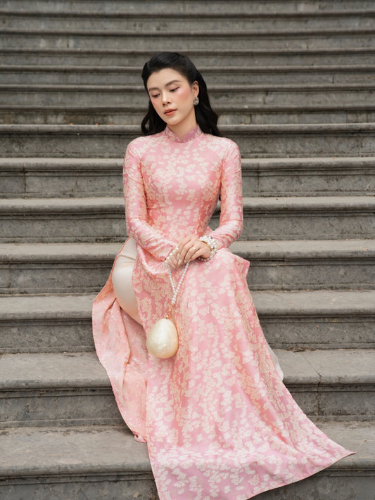 Brocade Silk Ao Dai Set – Rose Pink