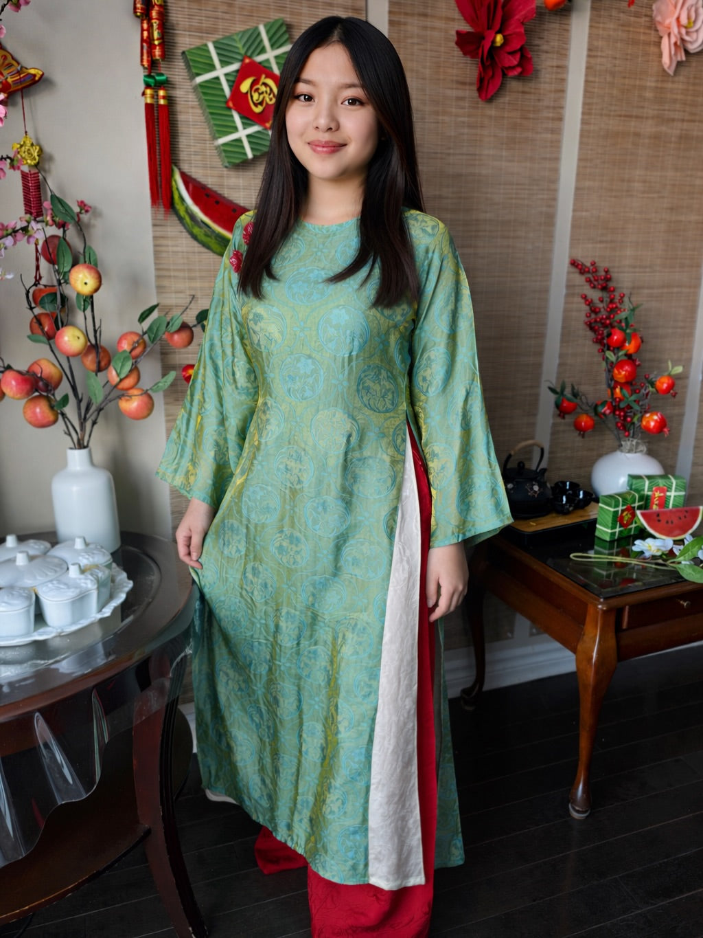 Modern 4-Panel (4 Tà) Ao Dai Set – Emerald Green