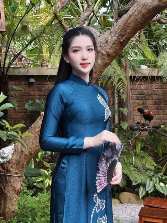 Traditional Silk Ao Dai Set – Peacock Blue