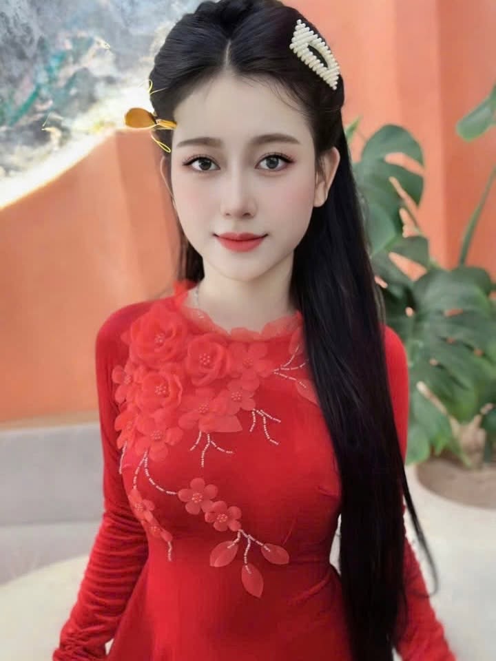 3D Floral Embroidered Velvet Ao Dai Set – Crimson Red