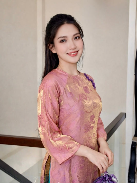Modern 4-Panel (4 Tà) Tencel Silk Ao Dai Set – Rose Pink
