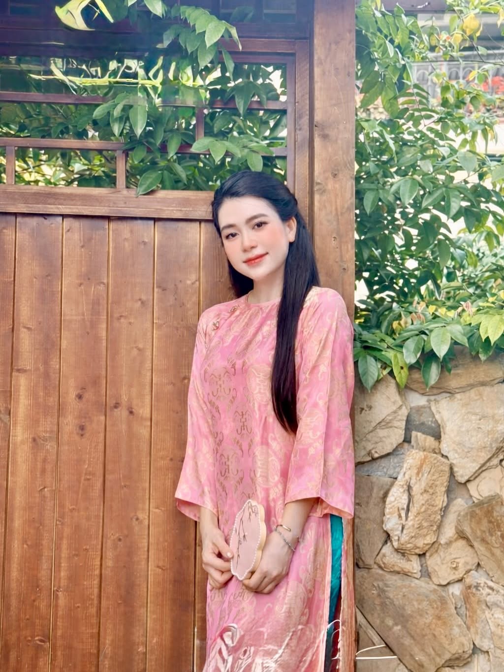 Traditional Hà Nam Silk Longevity Motif Ao Dai Set – Ruby Red