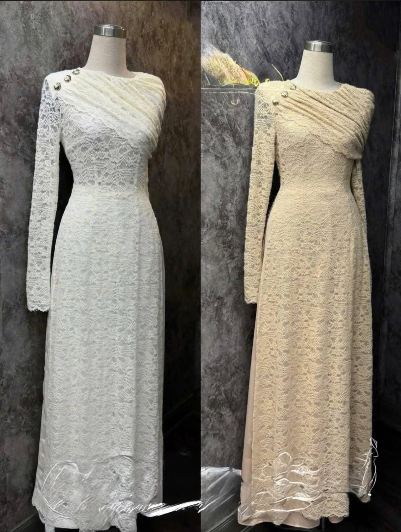 Lace Formal Ao Dai Set – Nude / Off-White