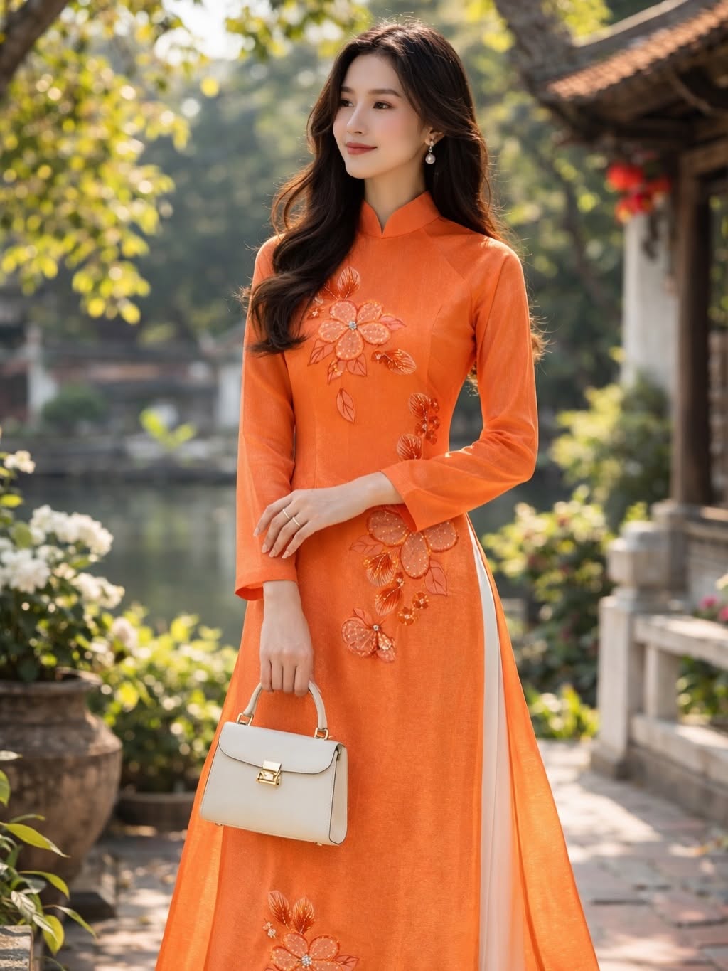Traditional Silk Ao Dai Set – Sunset Orange