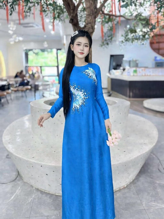 Indo Silk Traditional Ao Dai Set – Sapphire Blue