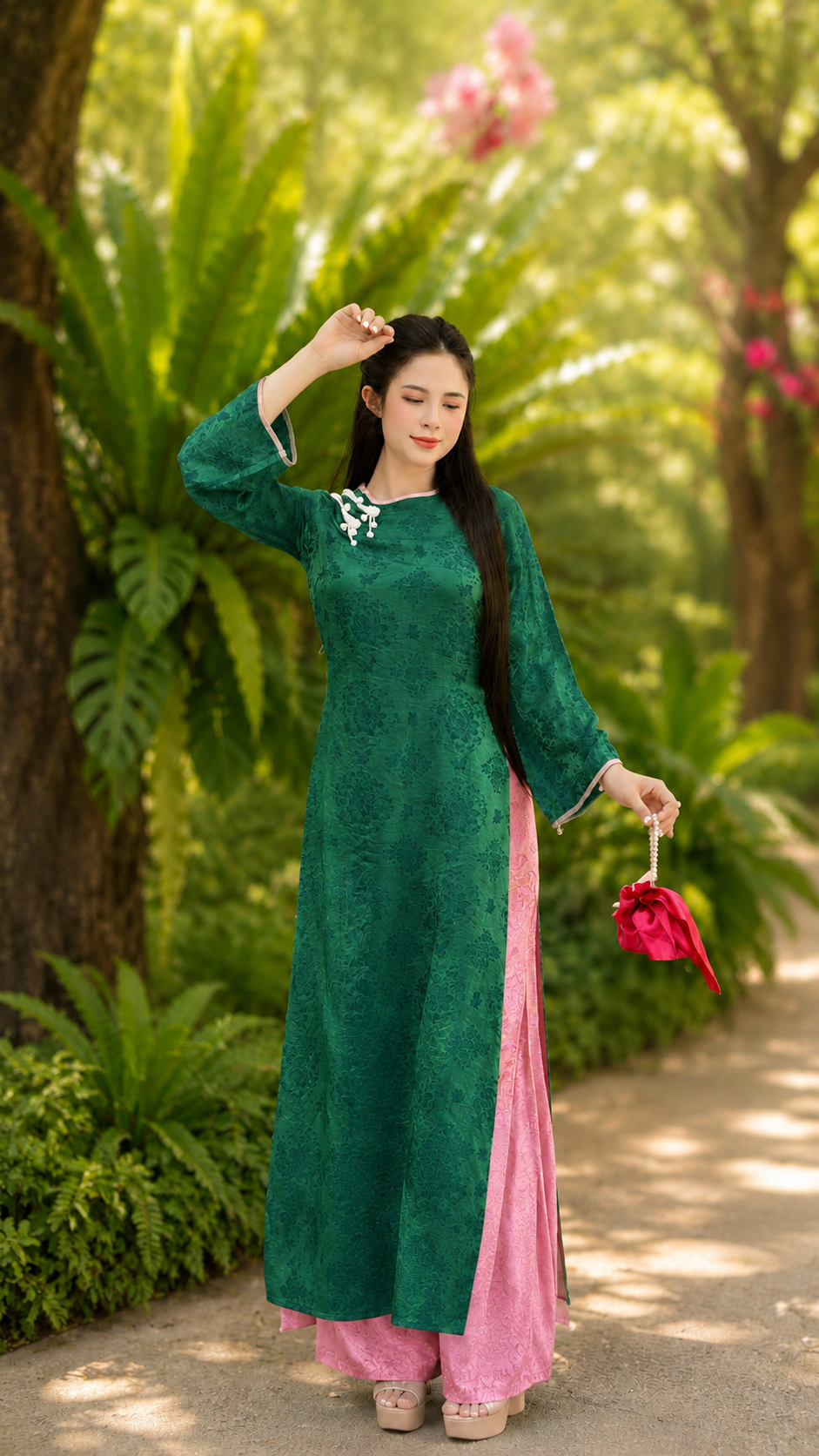 Modern Tencel Silk - Green with pink pants