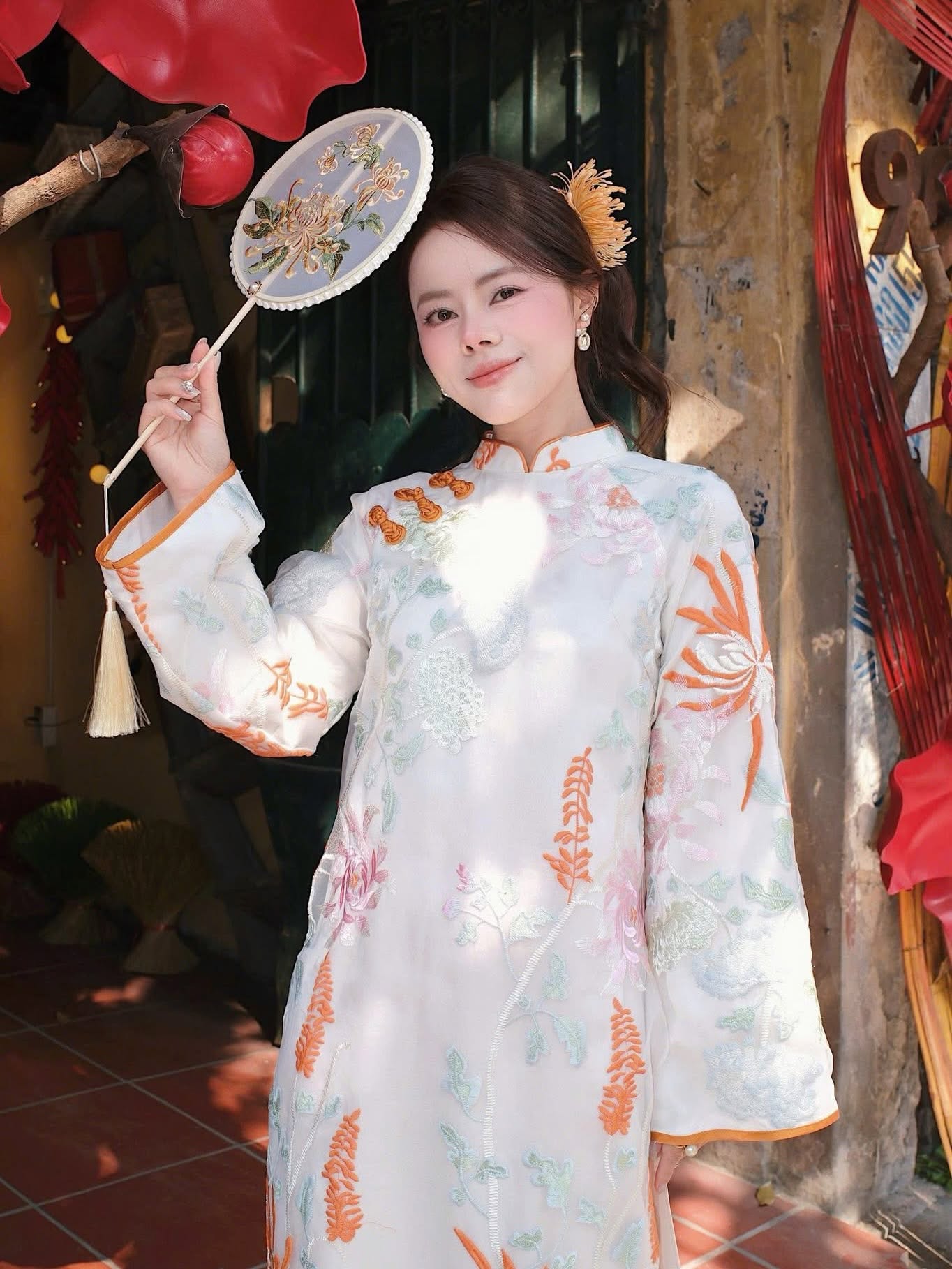 Modern 4-Panel (4 Tà) Ao Dai Set – Tangerine Orange