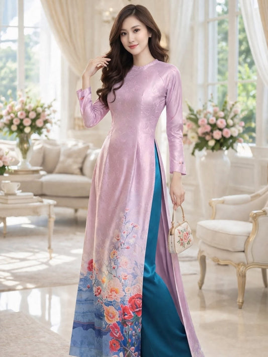 Kim Sa Phú Quý Floral Ao Dai Set – Light Purple