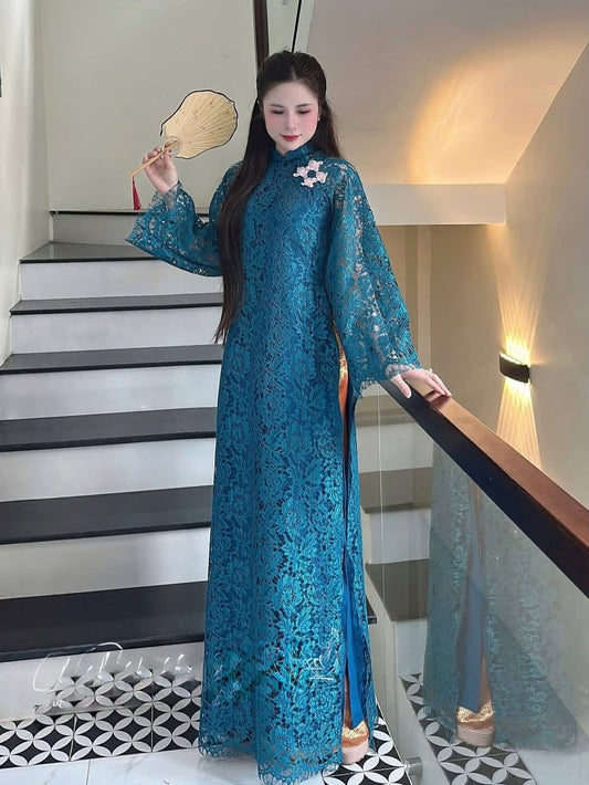 Lace Formal Ao Dai Set – Peacock Green