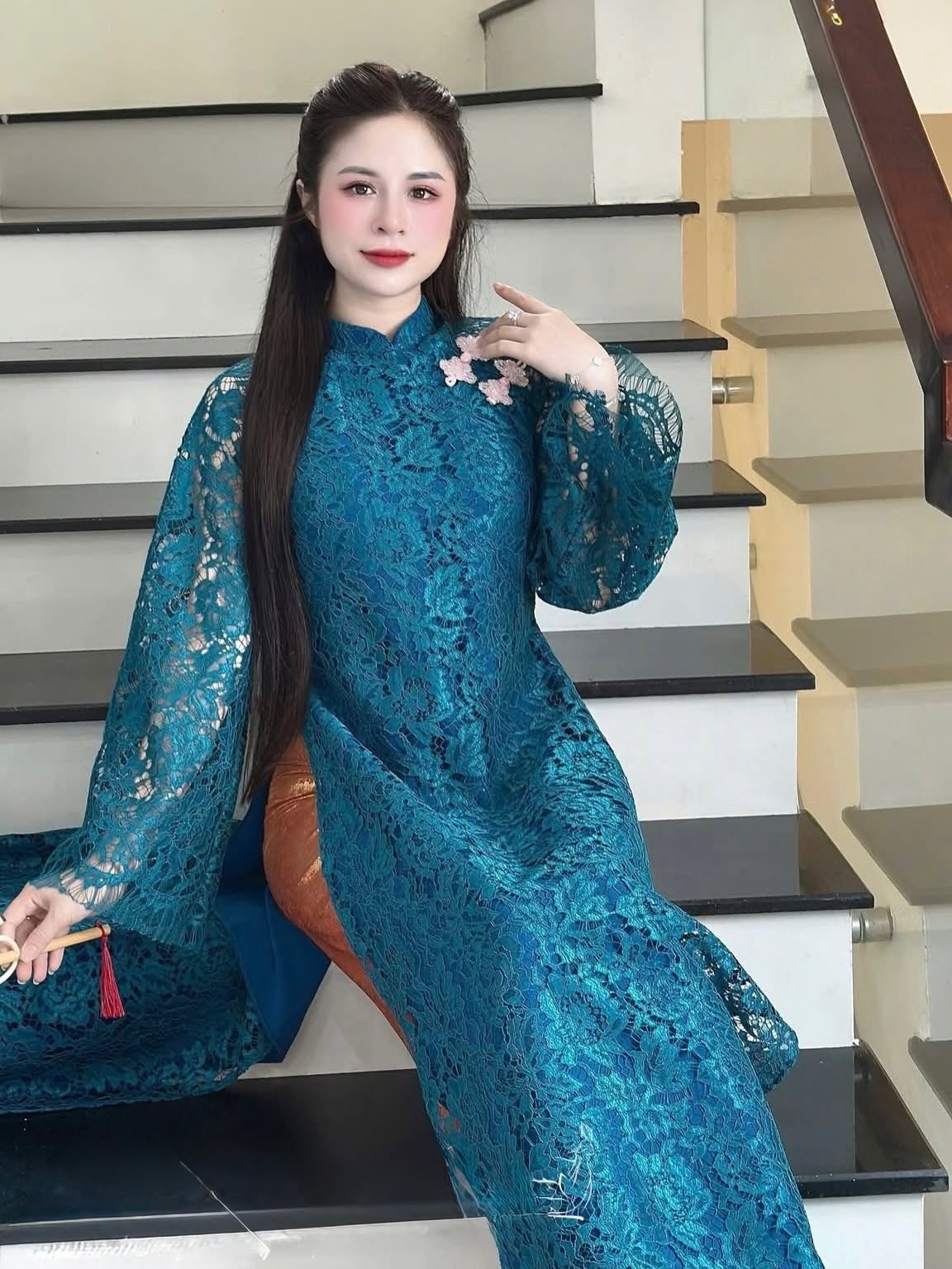 Lace Formal Ao Dai Set – Peacock Green