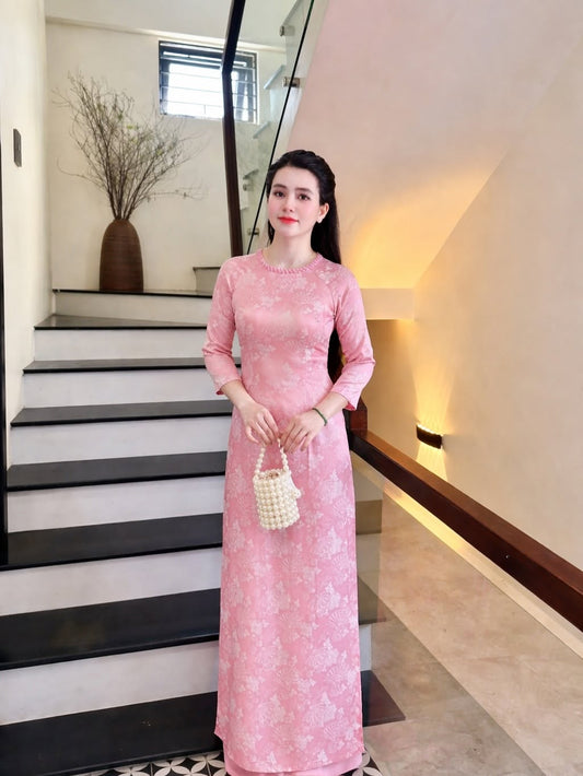 Traditional Silk Ao Dai Set – Soft Pink