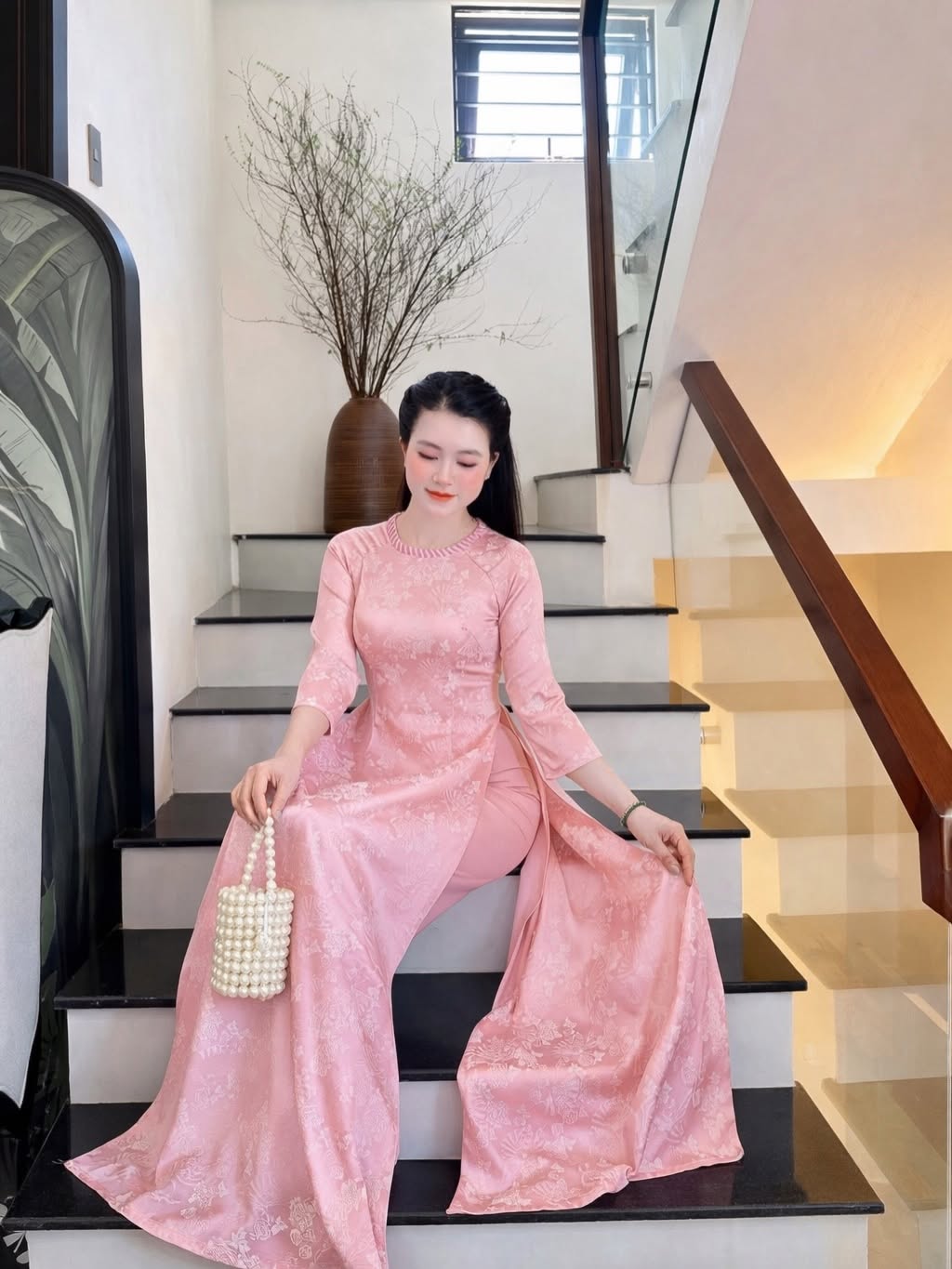 Traditional Silk Ao Dai Set – Soft Pink
