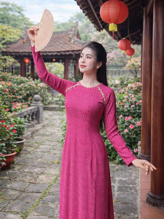 Shimmering Silk Ao Dai Set – Soft Pink