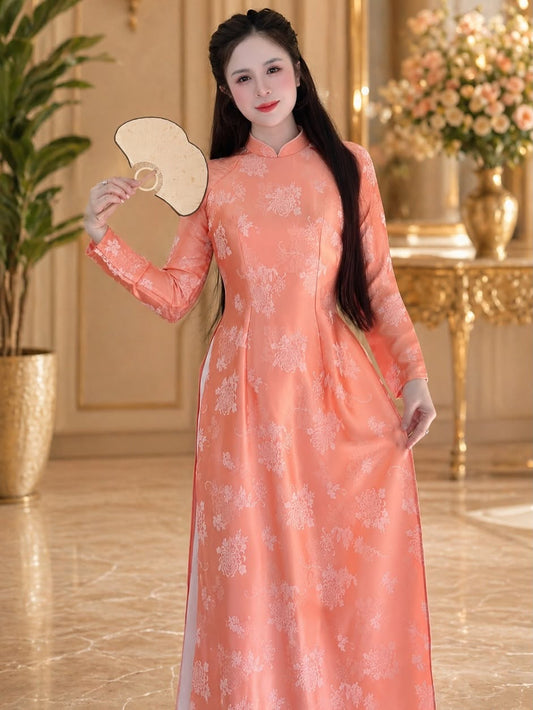 Traditional Silk Ao Dai Set – Peach Orange