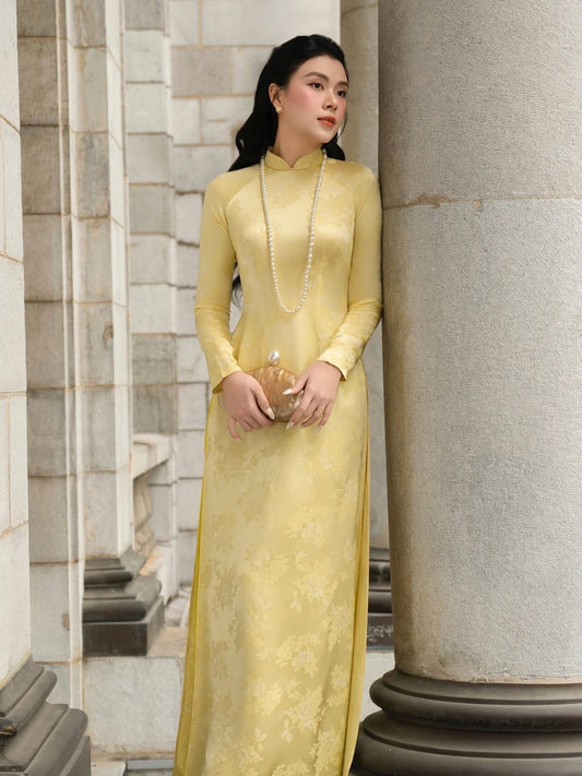 Brocade Silk Ao Dai Set – Soft Yellow
