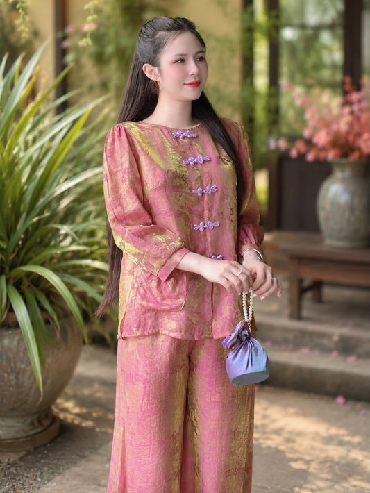 Lay-Buddhist Robe (Pháp Phục) Set – Purple-Pink