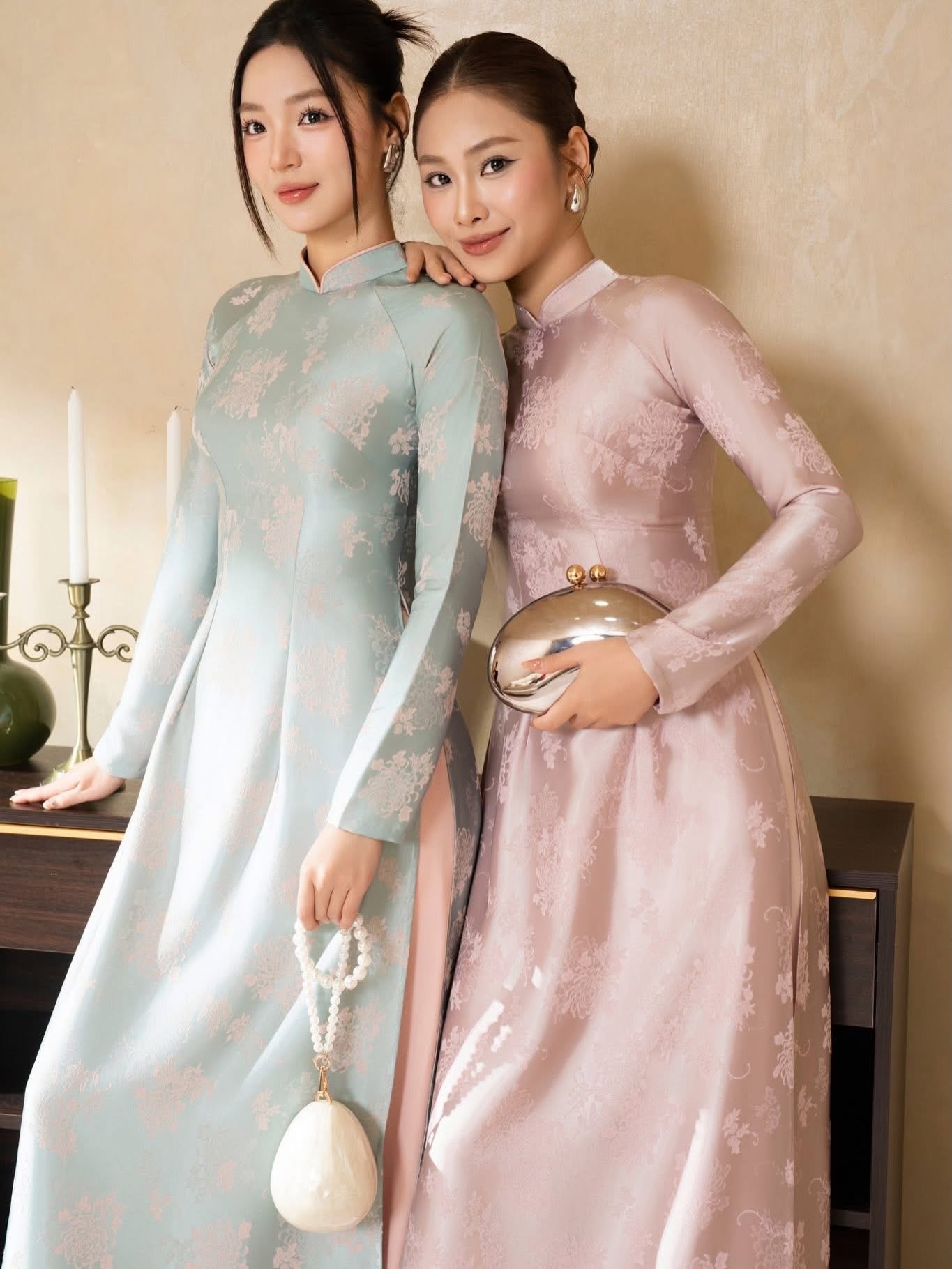 Brocade Silk Ao Dai Set – Soft Pink