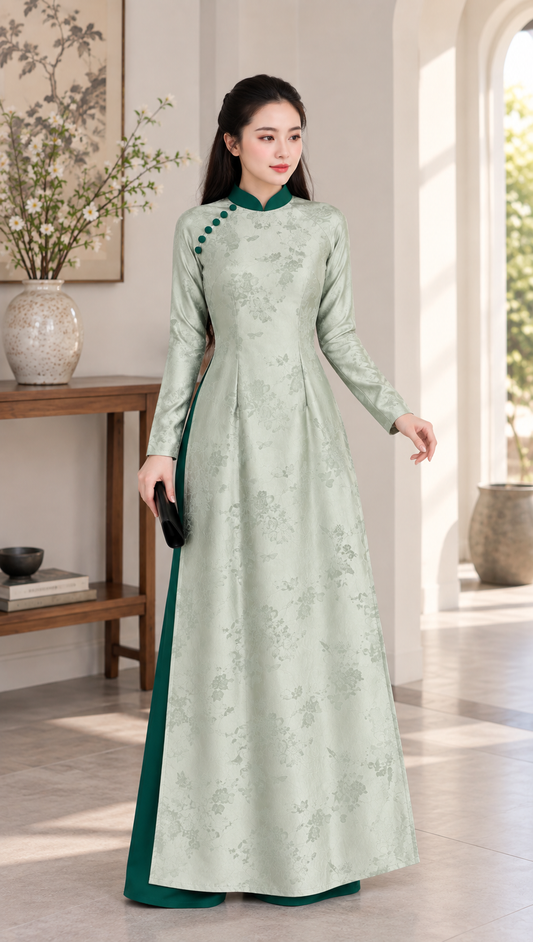 Traditional 5D Silk Áo Dài – Mint Green