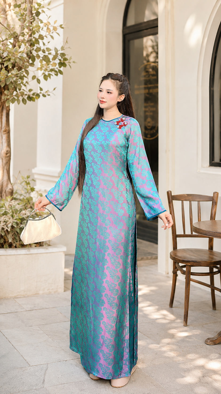 Modern Ha Nam silk áo dài - Blue Purple