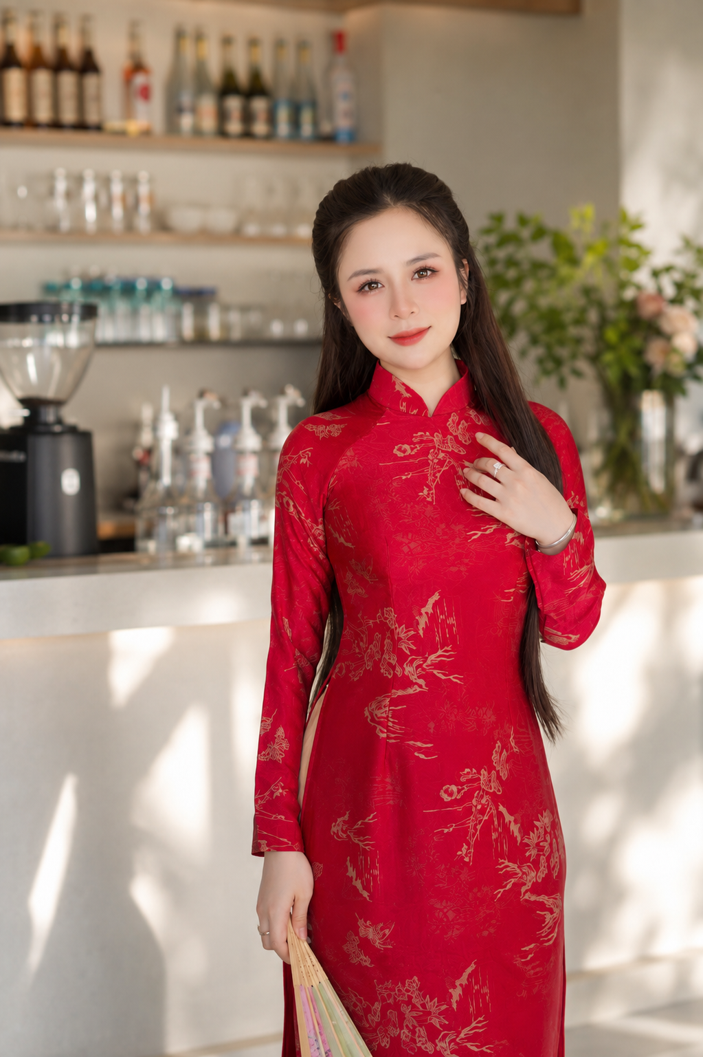Traditional Dubai Silk Áo Dài – Red