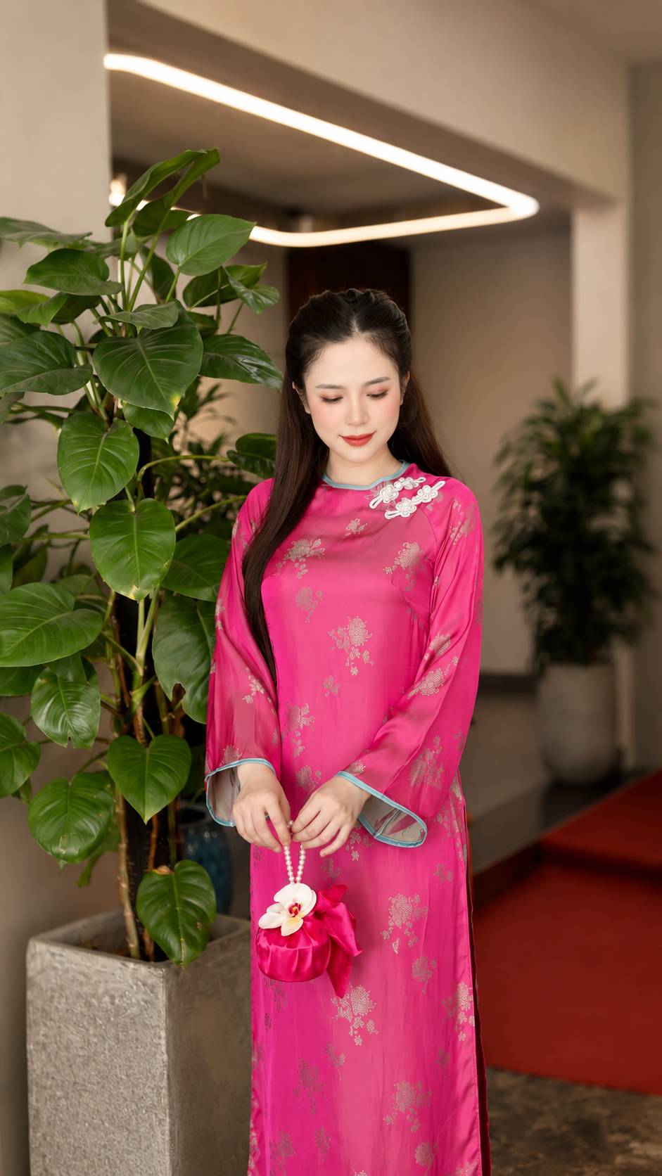 Modern Ha Nam Ao Dai Silk - Lotus Pink