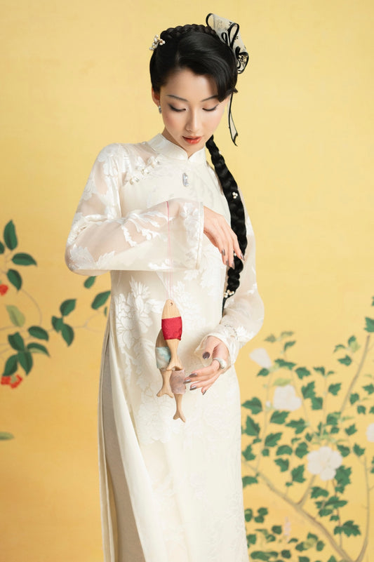 Modern Pressed Silk Áo Dài – Cream