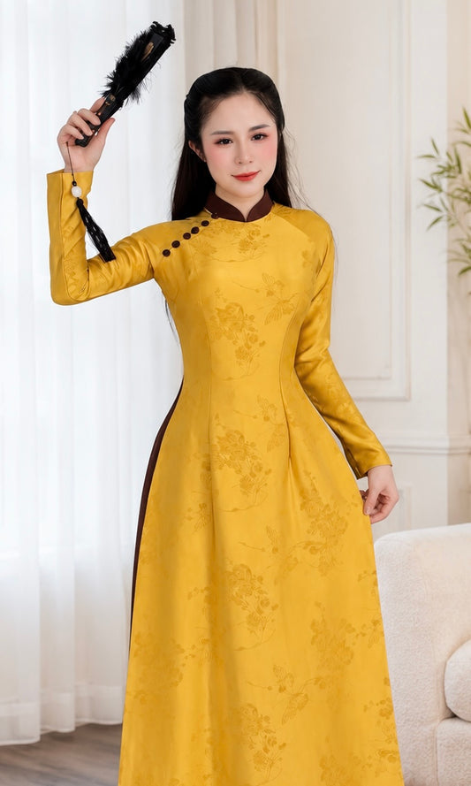 Traditional 5D Silk Ao Dai – Antique Gold