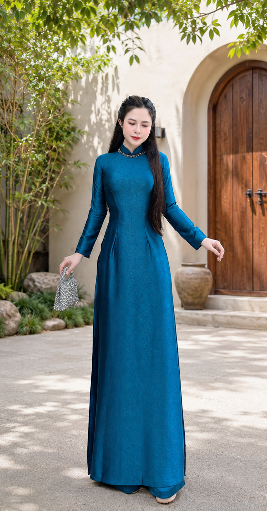 Traditional Indo Silk Áo Dài - peacock blue