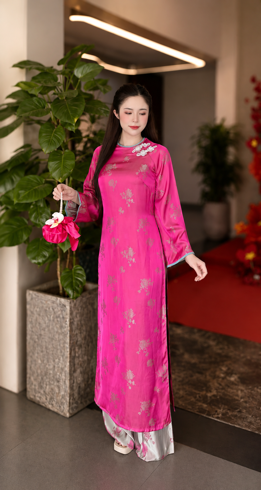 Modern Ha Nam Ao Dai Silk - Lotus Pink