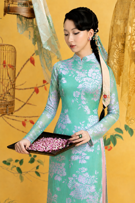 Traditional Pressed Silk Ao Dai – Jade Green