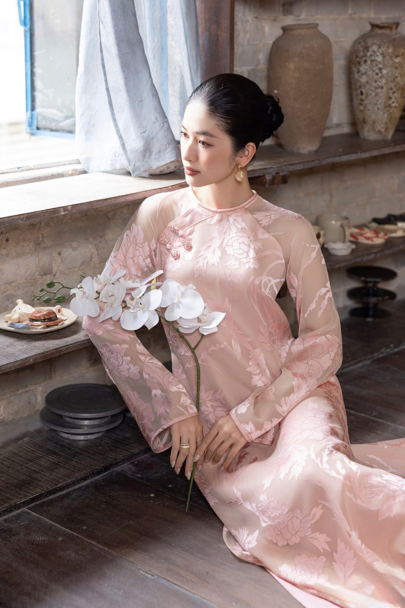 Modern Pressed Silk Áo Dài – Soft Pink