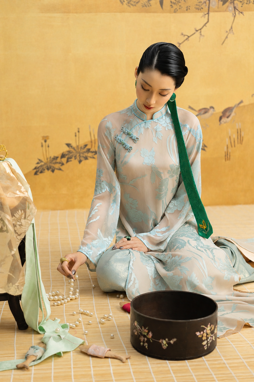 Modern Pressed Silk Áo Dài – Blue