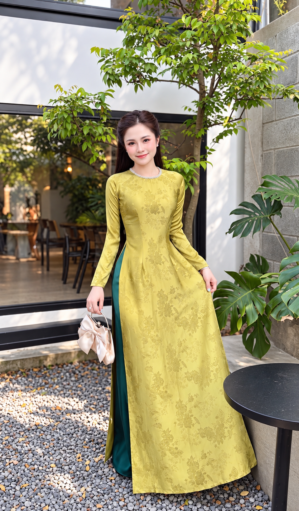 Traditional 5D Silk Ao Dai - Lime green