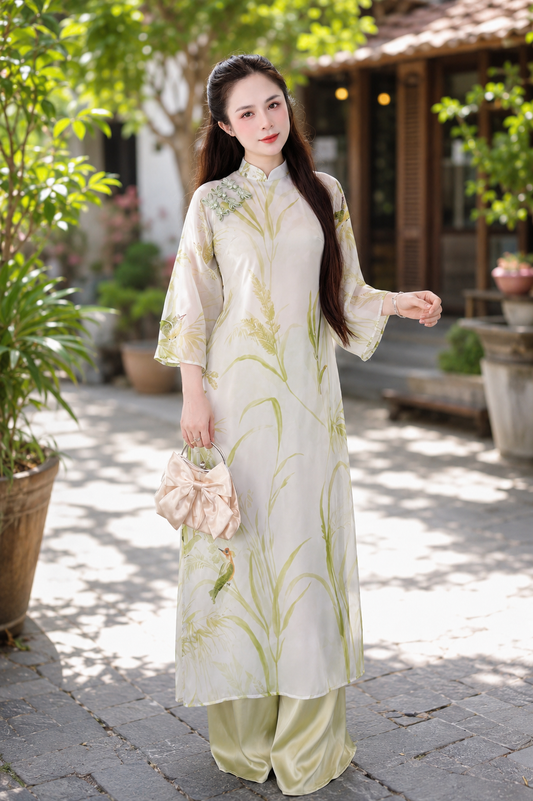 Modern 4-Panel Ao Dai - Ivory Green