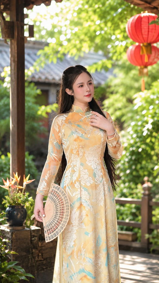 Traditionnal Pressed Silk Áo Dài Yellow
