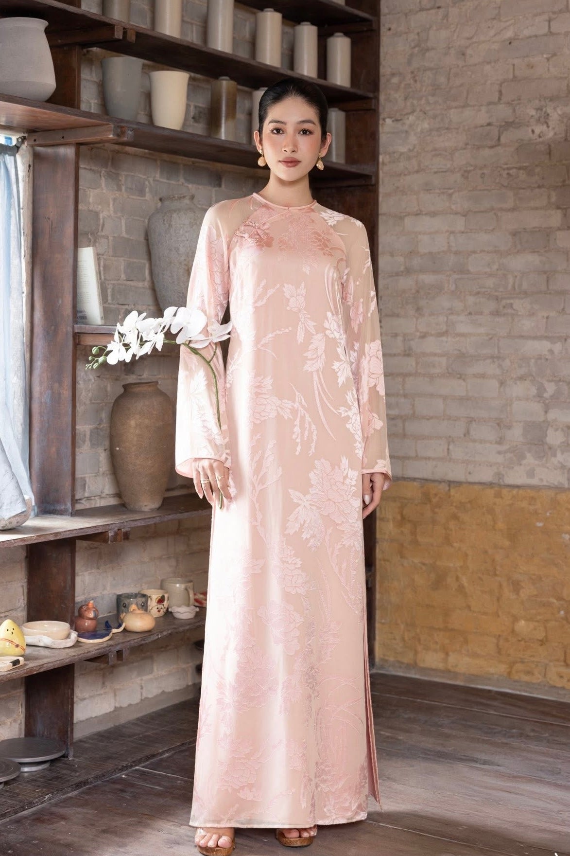 Modern Pressed Silk Áo Dài – Soft Pink