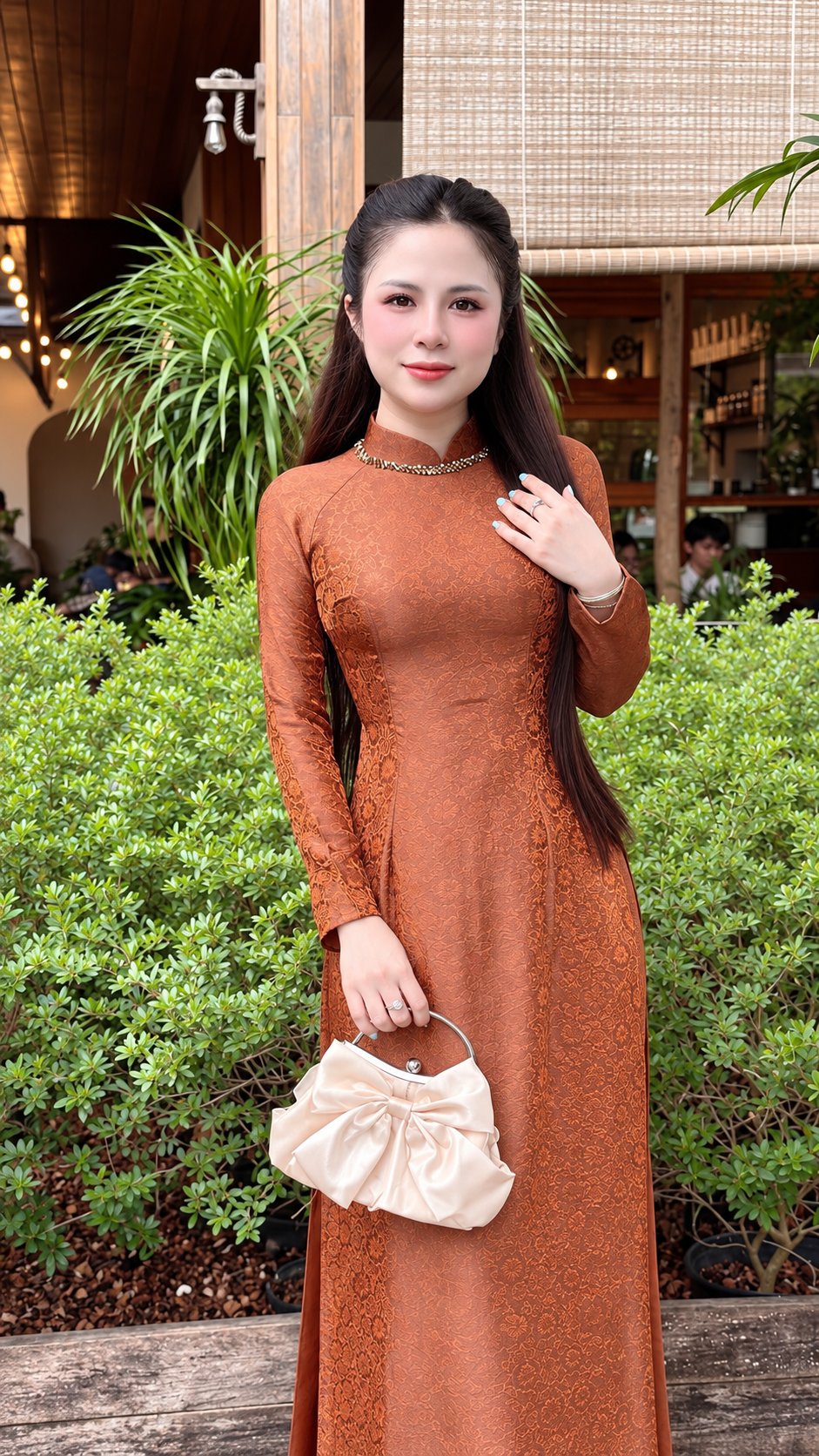 Traditonal Tencel Silk Áo Dài – Brown