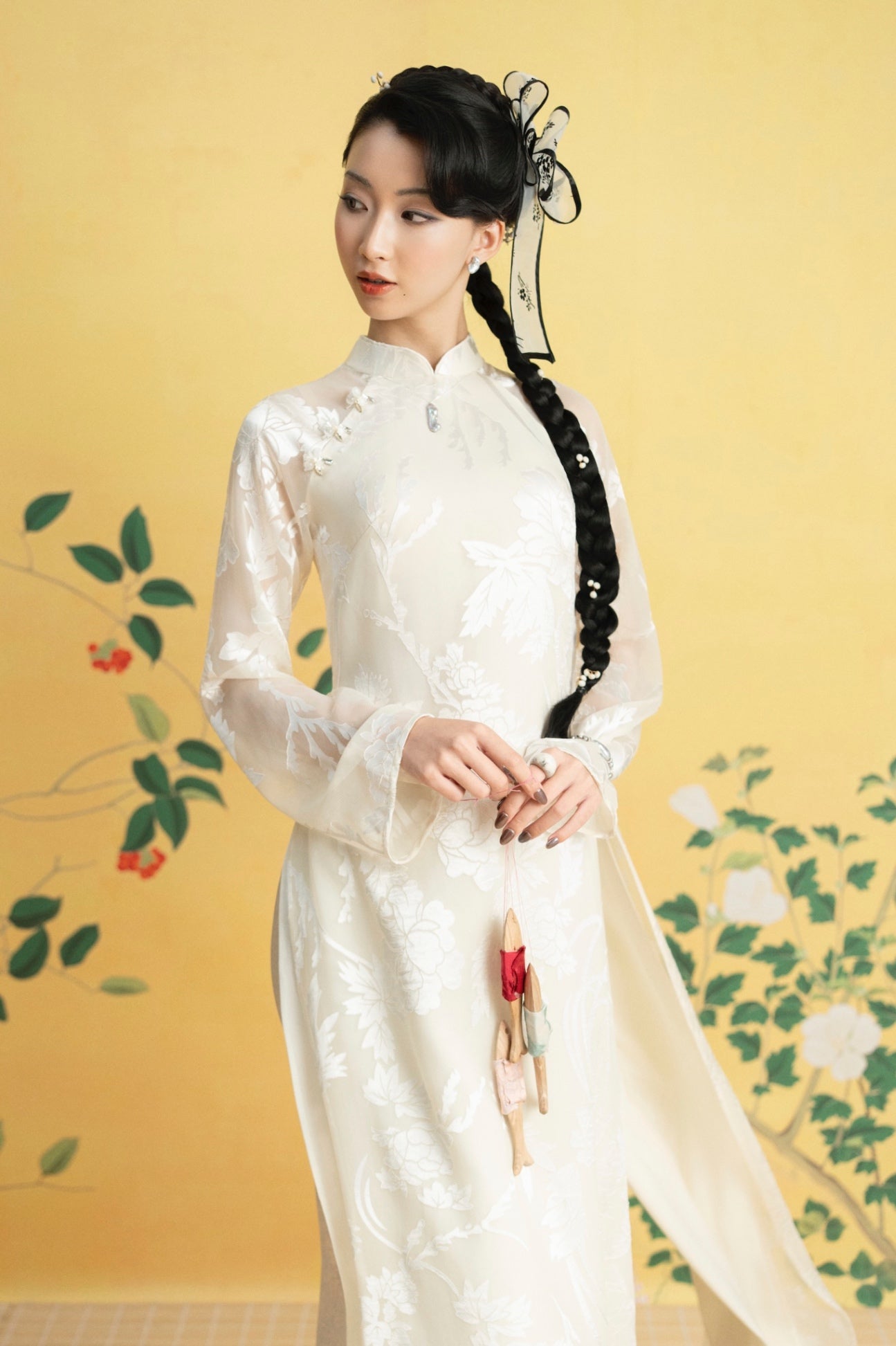 Modern Pressed Silk Áo Dài – Cream
