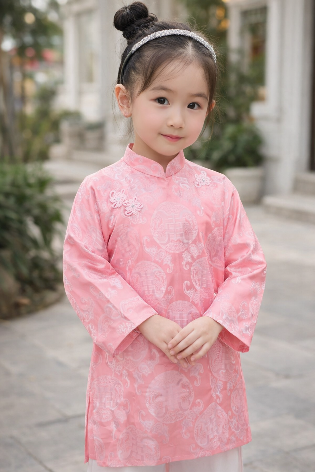 Girls' Traditional Silk Ao Dai Set – Soft Light Pink